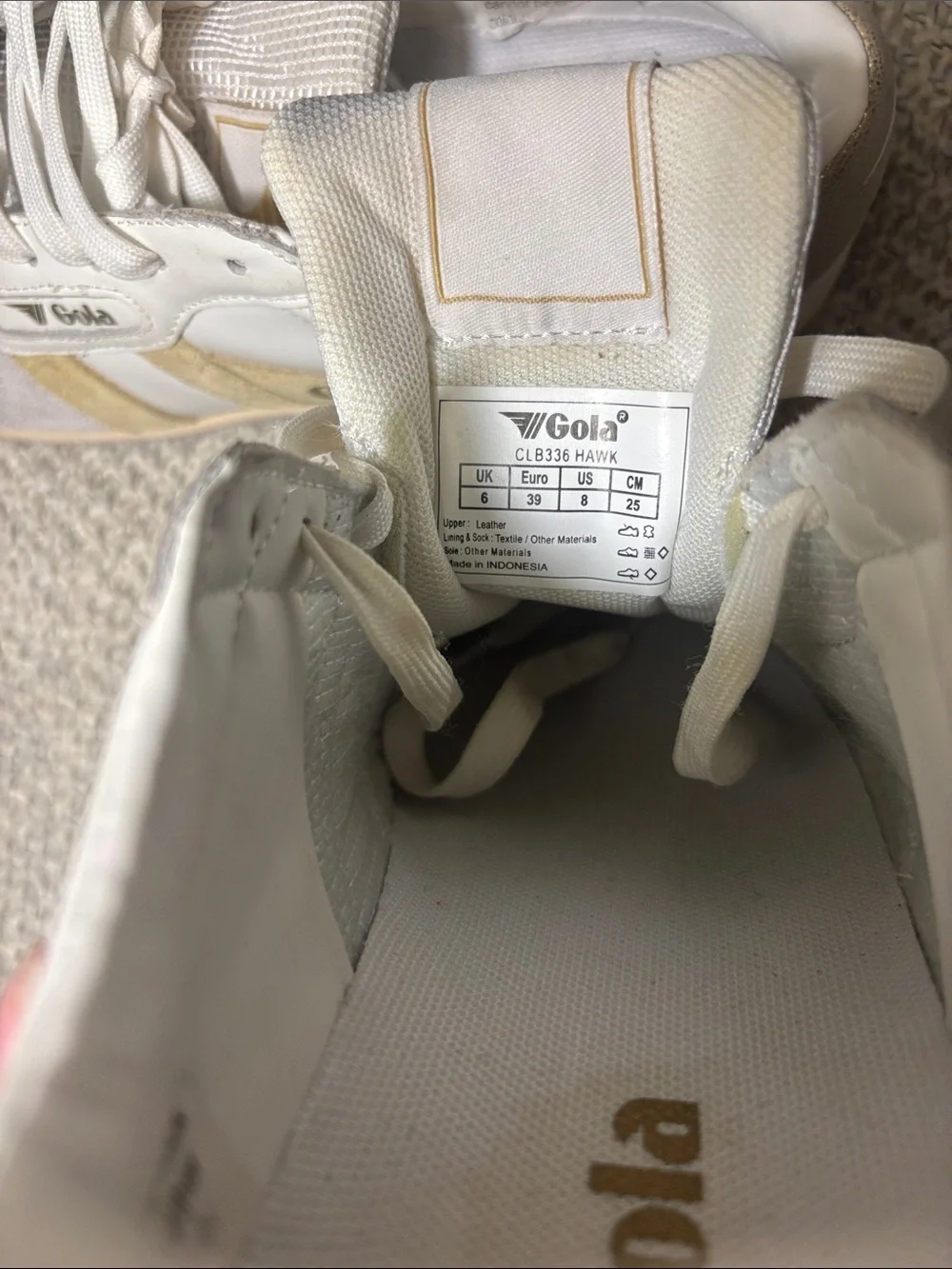 Gola Hawk Sneakers Women’s Size 8 White Gold Leather Suede Retro Trainers